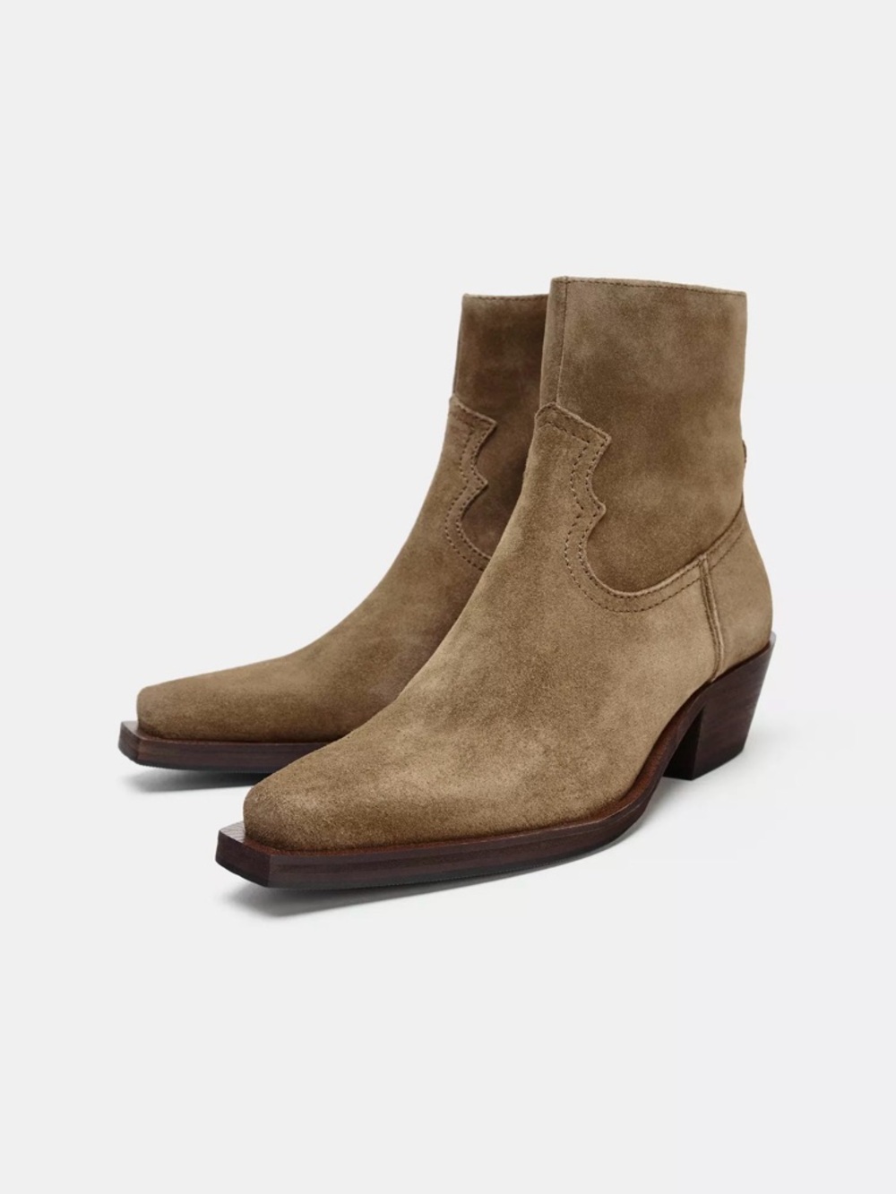 Zara Split Suede Ankle Boots in Taupe